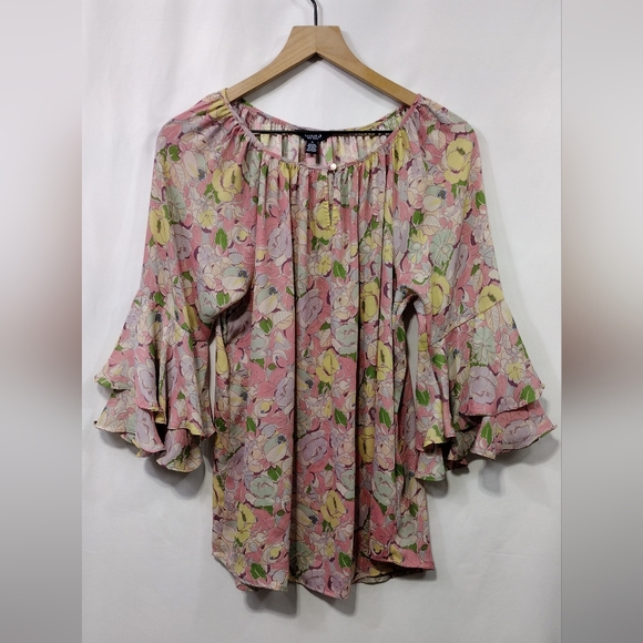 Chaps Tops - Ralph Lauren Floral Poet Blouse Women's M Pink Cottagecore Peasant Retro 90s Y2K